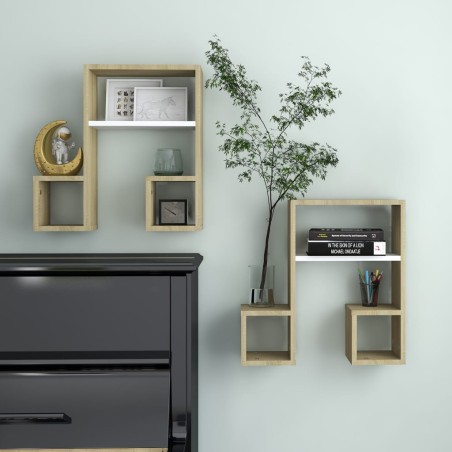 vidaXL Mensole a Muro 2pz Bianco e Sonoma 50x15x50cm Legno Multistrato