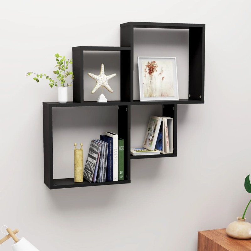 vidaXL Mensola da Parete a Cubo Nero 80x15x78,5 cm Truciolato vidaXL Mensola da Parete a Cubo Nero 80x15x78,5 cm Truciolato