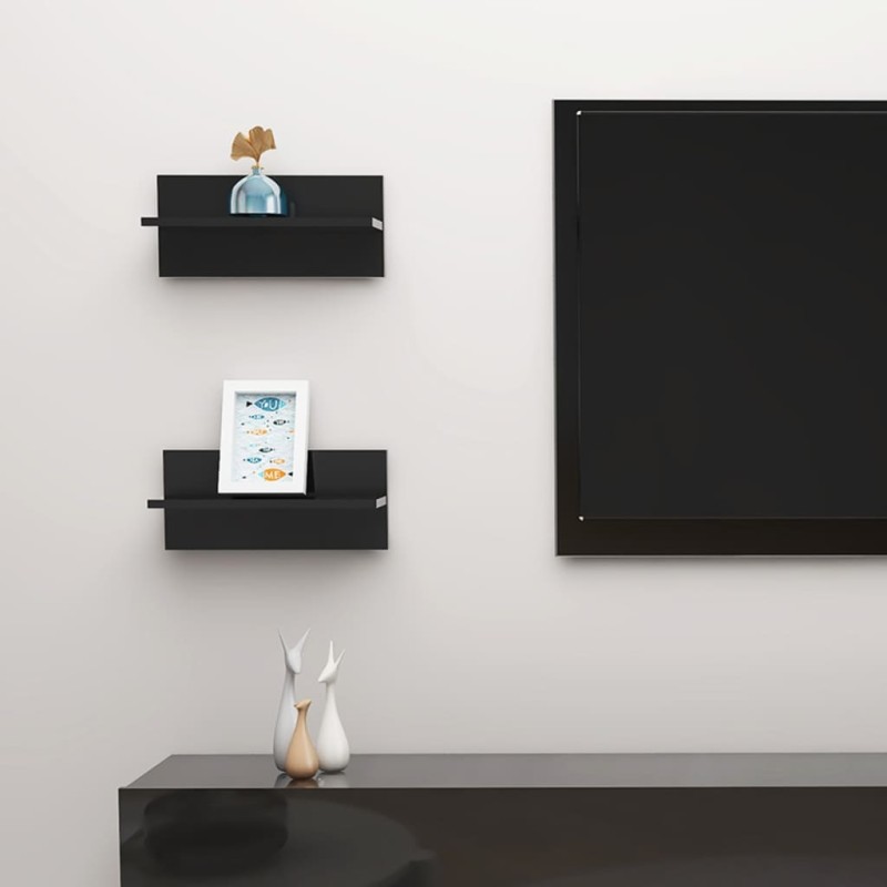 vidaXL Mensole a Muro 2 pz Nero Lucido 40x11,5x18 cm vidaXL Mensole a Muro 2 pz Nero Lucido 40x11,5x18 cm