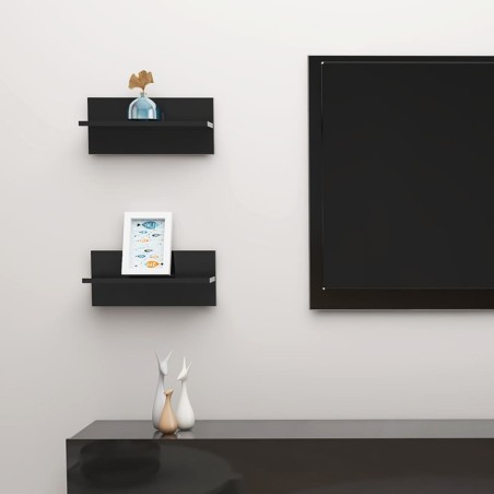 vidaXL Mensole a Muro 2 pz Nero Lucido 40x11,5x18 cm