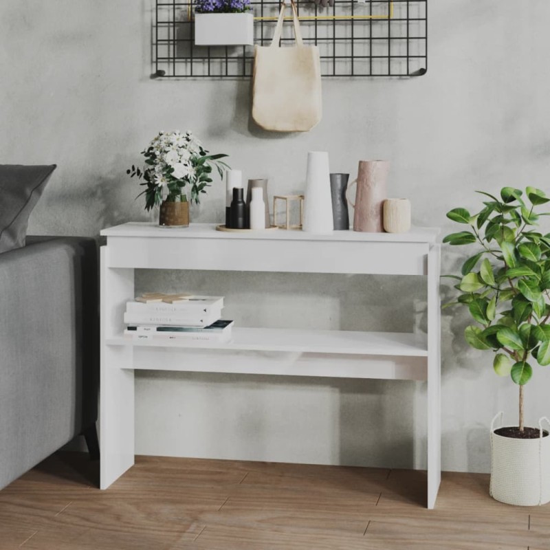 vidaXL Tavolo Consolle Bianco Lucido 102x30x80 cm in Truciolato vidaXL Tavolo Consolle Bianco Lucido 102x30x80 cm in Truciolato