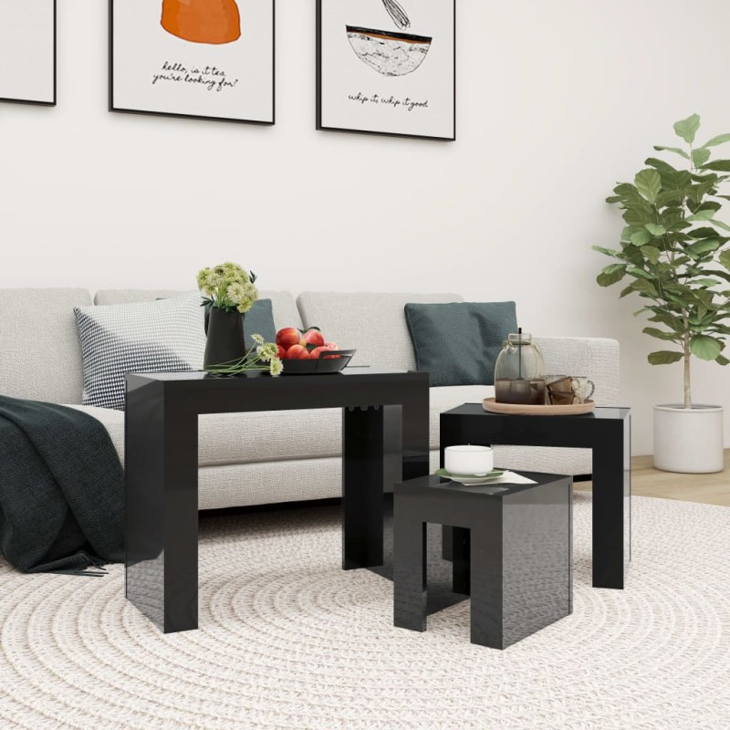 vidaXL Tavolini da Salotto Impilabili 3 pz Nero Lucido in Truciolato vidaXL Tavolini da Salotto Impilabili 3 pz Nero Lucido in Truciolato