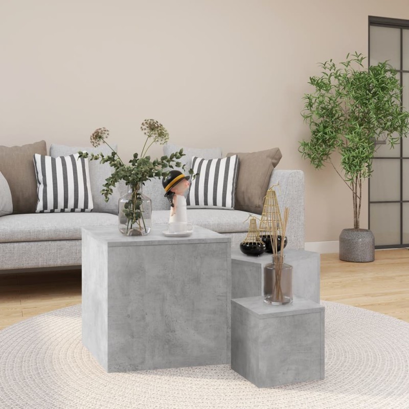 vidaXL Tavolini 3 pz Grigio Cemento in Truciolato vidaXL Tavolini 3 pz Grigio Cemento in Truciolato