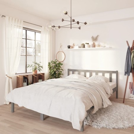 vidaXL Giroletto Grigio Legno Massello Pino 120x190cm 4FT Small Double