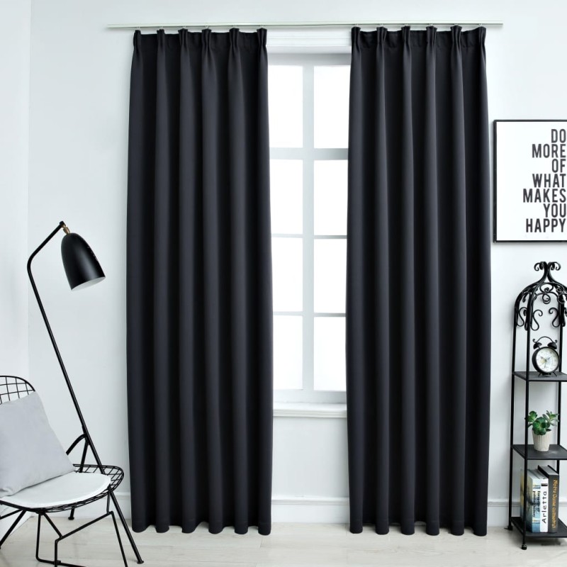 Tende Oscuranti con Ganci 2 pz Nere 140x245 cm Tende Oscuranti con Ganci 2 pz Nere 140x245 cm