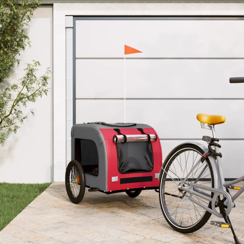 vidaXL Rimorchio da Bici per Cani Rosso e Grigio Oxford e Ferro vidaXL Rimorchio da Bici per Cani Rosso e Grigio Oxford e Ferro