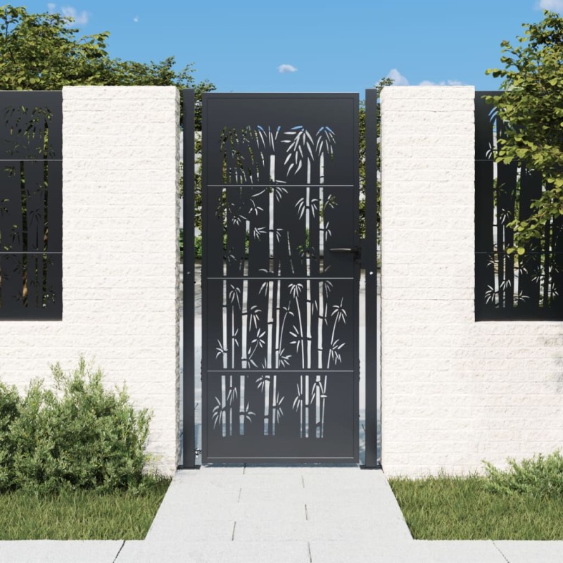 vidaXL Cancello Giardino Antracite 105x205 cm in Acciaio Design Bambù vidaXL Cancello Giardino Antracite 105x205 cm in Acciaio Design Bambù