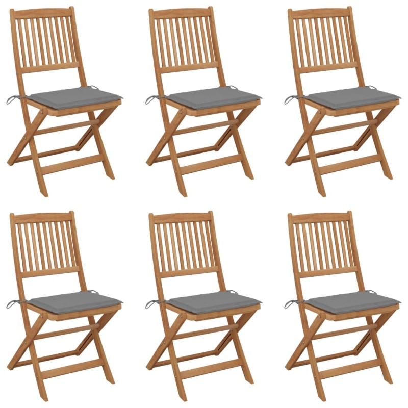 Sedie da Giardino Pieghevoli 6 pz con Cuscini Massello Acacia Sedie da Giardino Pieghevoli 6 pz con Cuscini Massello Acacia