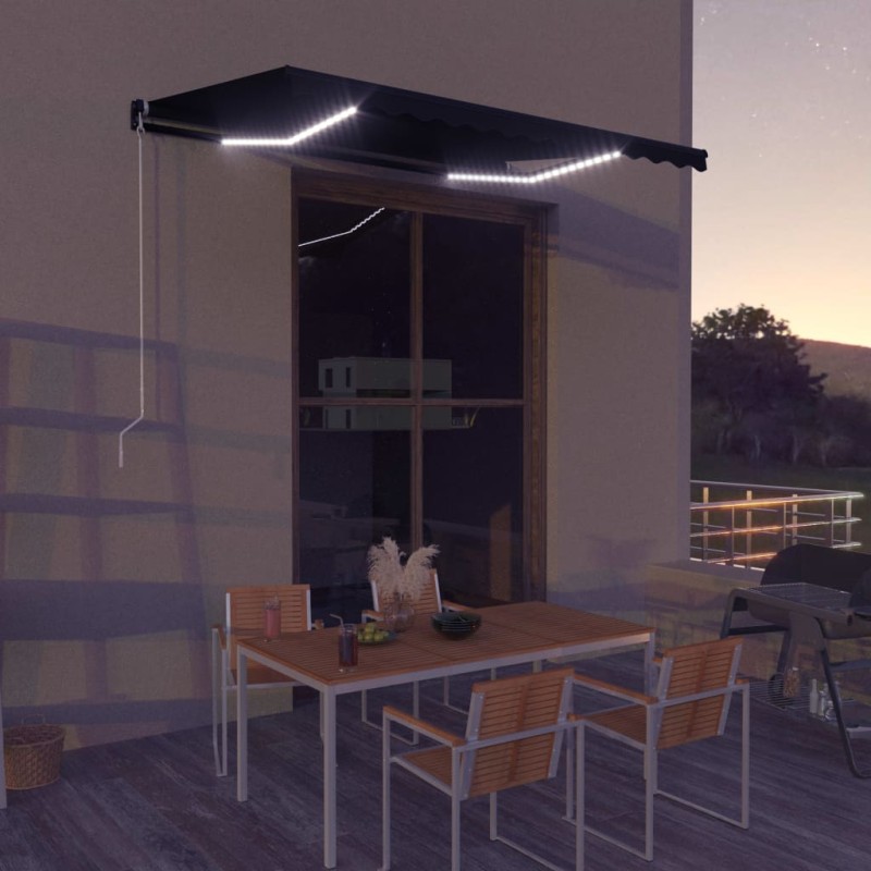 Tenda da Sole Retrattile Manuale con LED 350x250 cm Antracite Tenda da Sole Retrattile Manuale con LED 350x250 cm Antracite