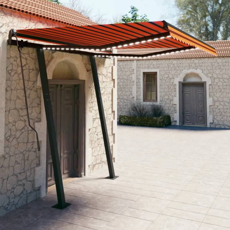 Tenda Retrattile Manuale con LED 3,5x2,5m Arancio e Marrone Tenda Retrattile Manuale con LED 3,5x2,5m Arancio e Marrone