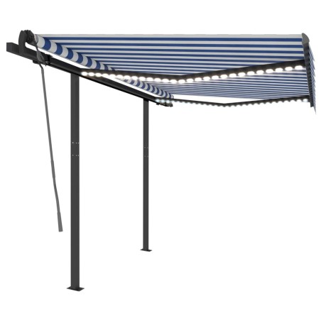 vidaXL Tenda da Sole Retrattile Manuale con LED 3,5x2,5m Blu e Bianca