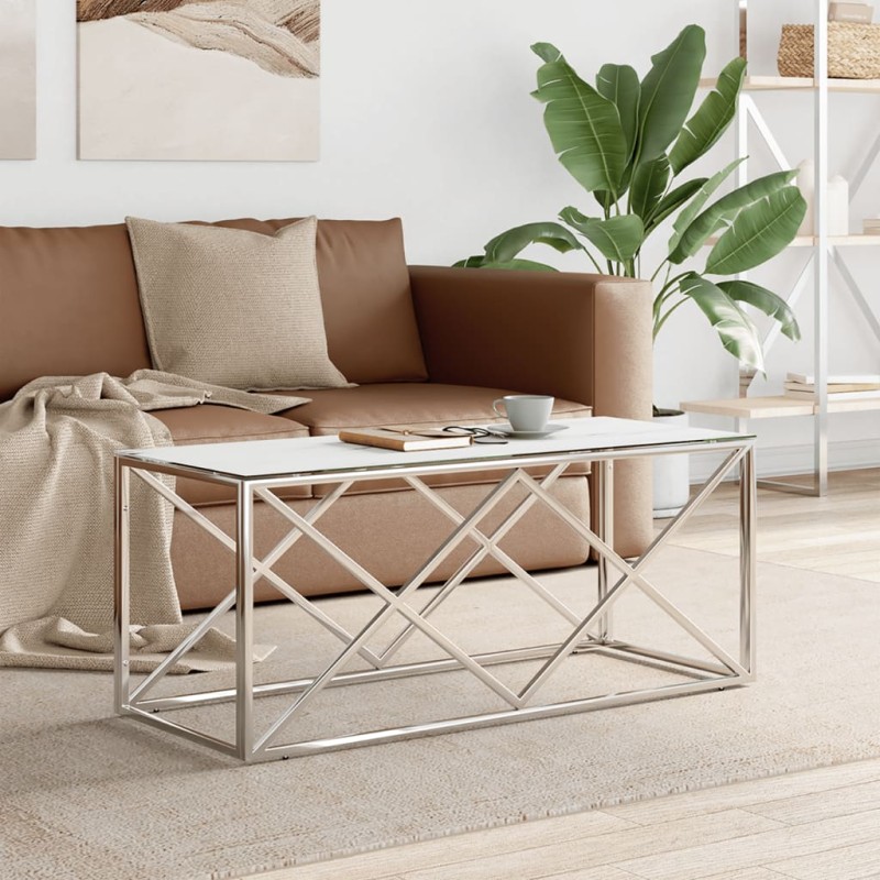vidaXL Tavolino da Salotto 110x45x45 cm in Acciaio Inox e Vetro vidaXL Tavolino da Salotto 110x45x45 cm in Acciaio Inox e Vetro