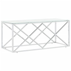 vidaXL Tavolino da Salotto 110x45x45 cm in Acciaio Inox e Vetro