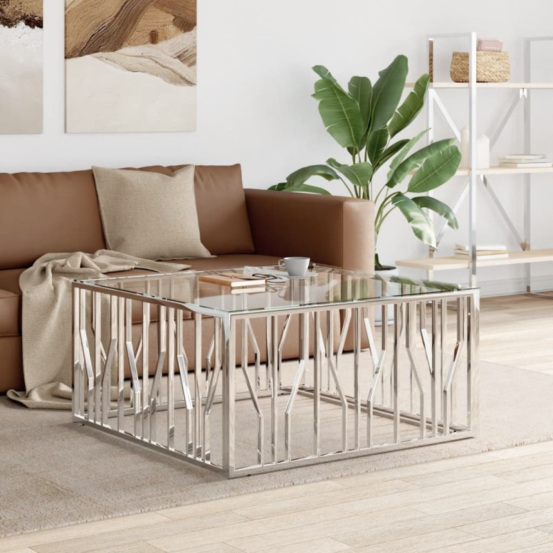 vidaXL Tavolino da Salotto 100x100x50 cm in Acciaio Inox e Vetro vidaXL Tavolino da Salotto 100x100x50 cm in Acciaio Inox e Vetro