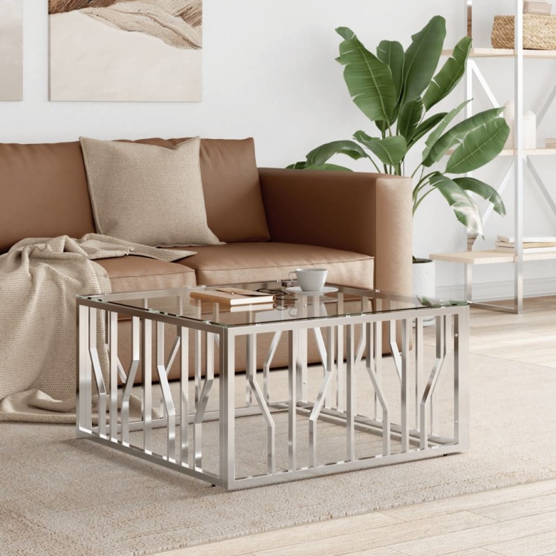 vidaXL Tavolino da Salotto 80x80x40 cm in Acciaio Inox e Vetro