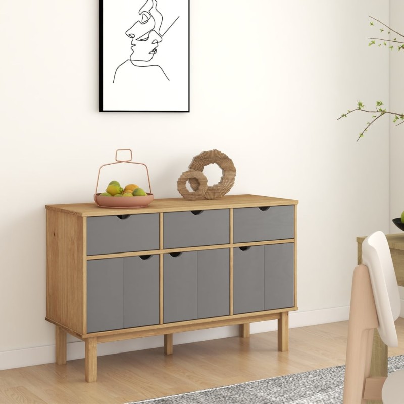 vidaXL Credenza OTTA Marrone e Grigio 114x43x73,5 cm in Legno di Pino vidaXL Credenza OTTA Marrone e Grigio 114x43x73,5 cm in Legno di Pino
