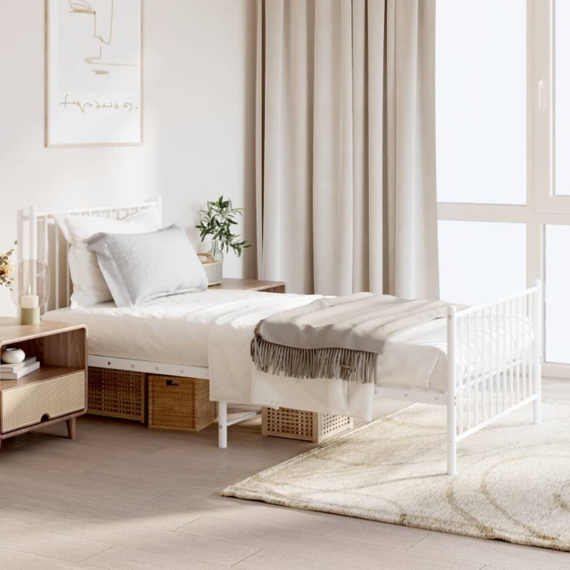 vidaXL Giroletto con Testiera e Pediera Metallo Bianco 90x190 cm