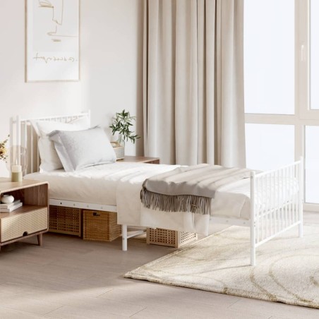vidaXL Giroletto con Testiera e Pediera Metallo Bianco 90x190 cm