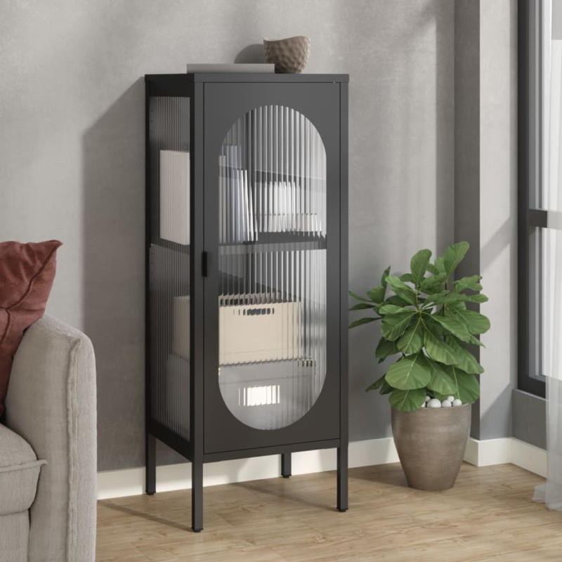 vidaXL Credenza Nera 40x35x105 cm Vetro e Acciaio vidaXL Credenza Nera 40x35x105 cm Vetro e Acciaio