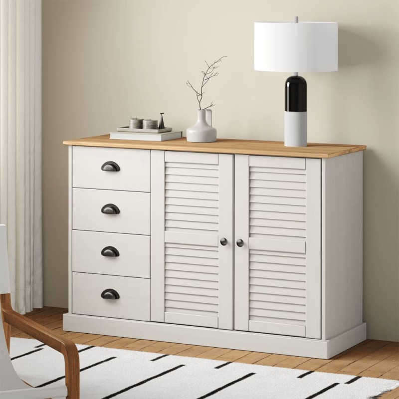 vidaXL Credenza Cassetti VIGO 113x40x75 cm Legno Massello Pino Bianco vidaXL Credenza Cassetti VIGO 113x40x75 cm Legno Massello Pino Bianco
