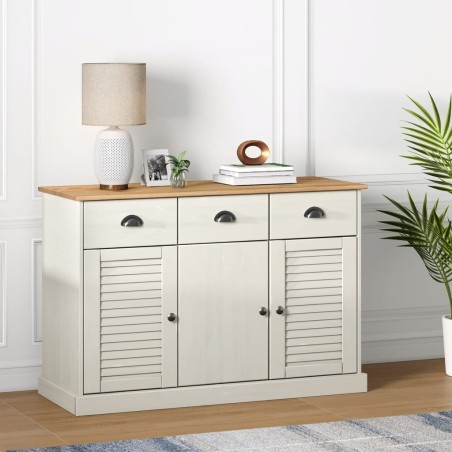 vidaXL Credenza Cassetti VIGO 113x40x75 cm Legno Massello Pino Bianco