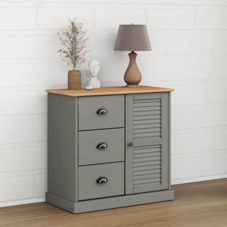 vidaXL Credenza Cassetti VIGO Grigia 78x40x75 cm Legno Massello Pino
