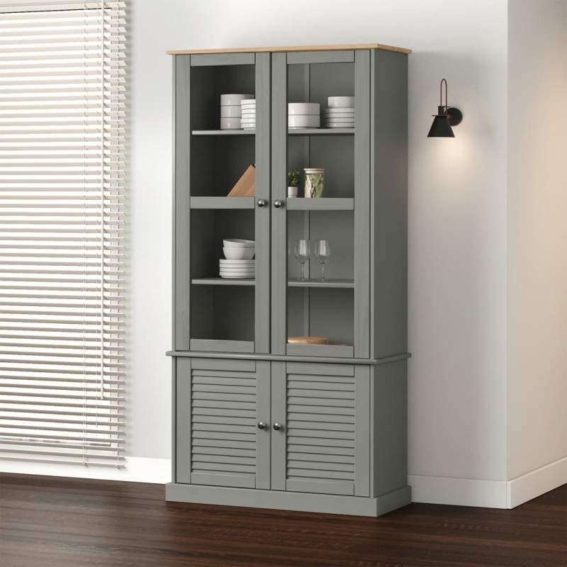vidaXL Vetrina VIGO 85x35x170 cm in Legno Massello di Pino Grigio vidaXL Vetrina VIGO 85x35x170 cm in Legno Massello di Pino Grigio