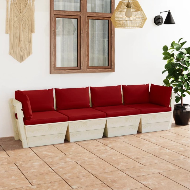 Divano da Giardino a 4 Posti su Pallet con Cuscini Legno Abete Divano da Giardino a 4 Posti su Pallet con Cuscini Legno Abete