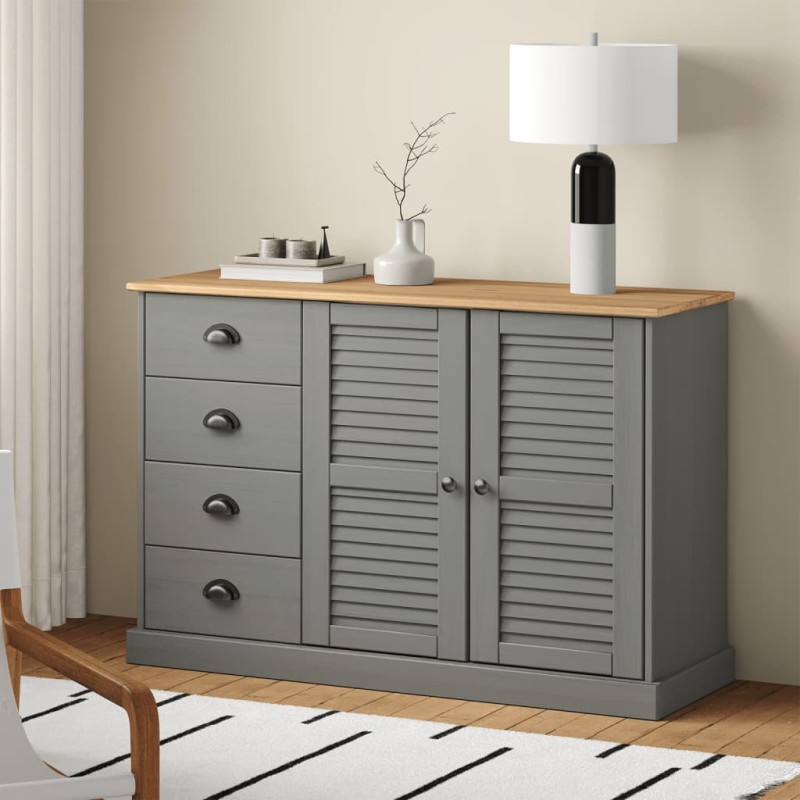 vidaXL Credenza Cassetti VIGO 113x40x75 cm Legno Massello Pino Grigio vidaXL Credenza Cassetti VIGO 113x40x75 cm Legno Massello Pino Grigio