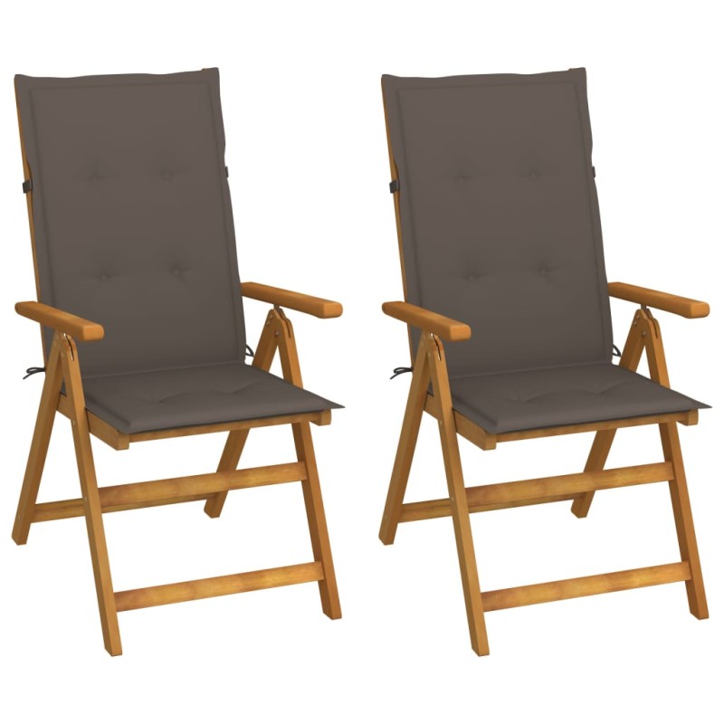 Sedie da Giardino Reclinabili 2 pz con Cuscini Massello Acacia Sedie da Giardino Reclinabili 2 pz con Cuscini Massello Acacia