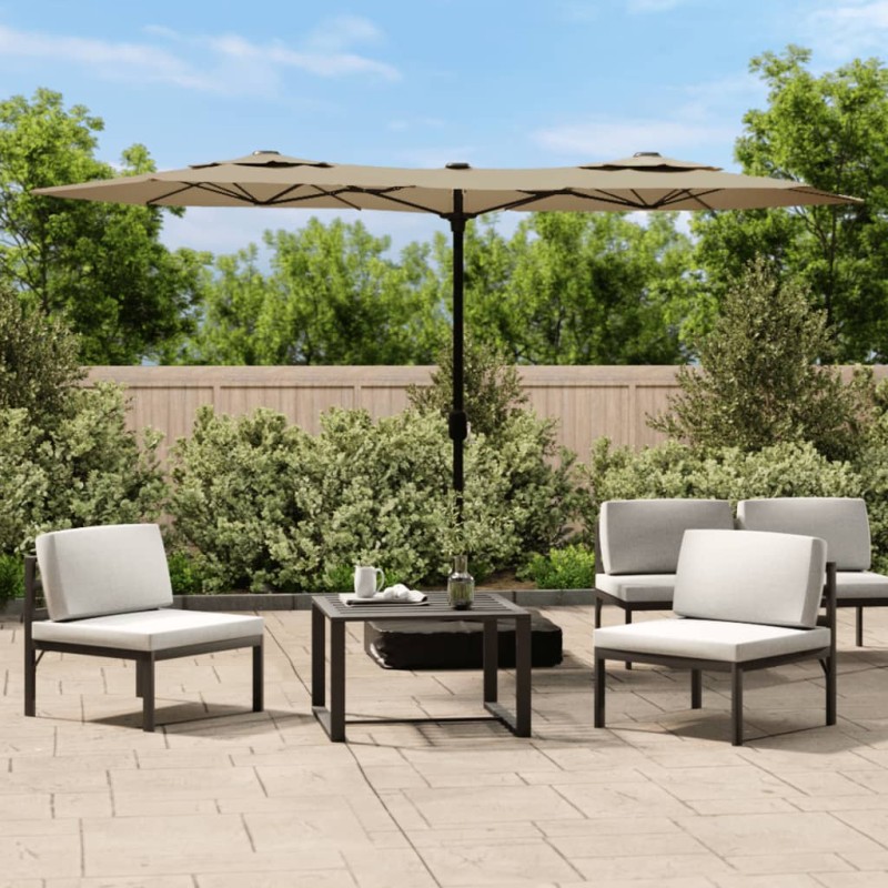 vidaXL Ombrellone a Doppia Testa Tortora 316x240 cm vidaXL Ombrellone a Doppia Testa Tortora 316x240 cm