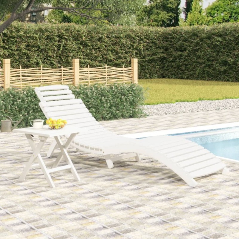 vidaXL Sdraio con Tavolo Bianco in Legno Massello di Acacia vidaXL Sdraio con Tavolo Bianco in Legno Massello di Acacia