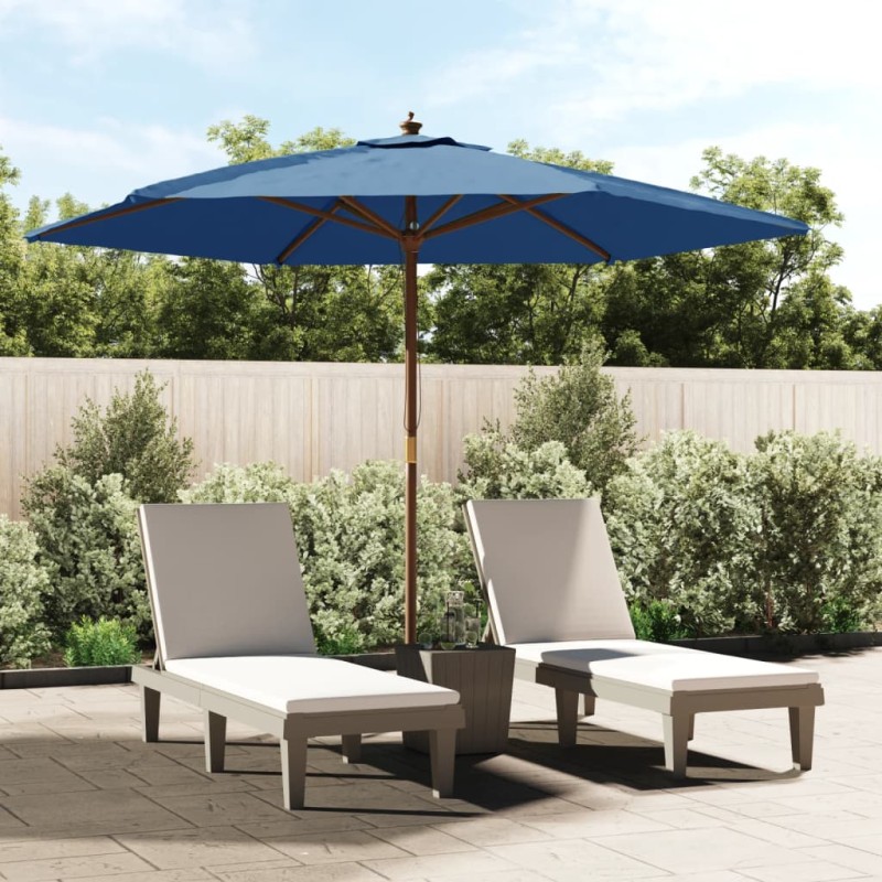 vidaXL Ombrellone da Giardino con Palo in Legno Azzurro 299x240 cm vidaXL Ombrellone da Giardino con Palo in Legno Azzurro 299x240 cm