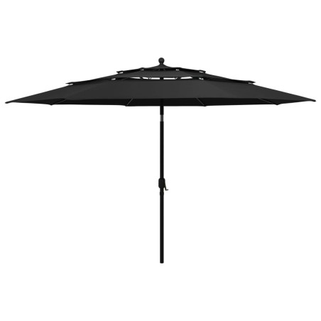 Ombrellone a 3 Livelli con Palo in Alluminio Nero 3,5 m