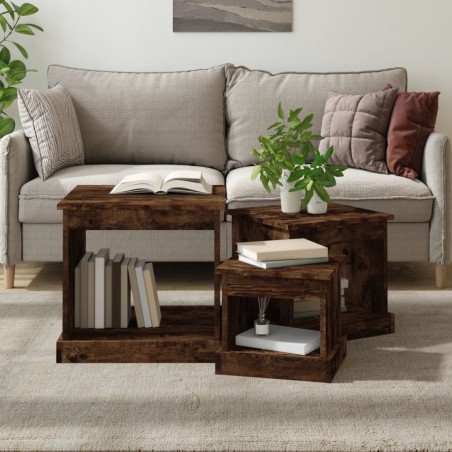 vidaXL Tavolini Impilabili 3 pz Rovere Fumo in Legno Multistrato