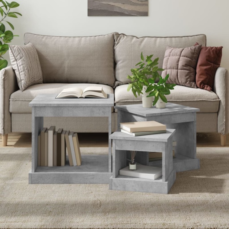 vidaXL Tavolini Impilabili 3 pz Grigio Cemento in Legno Multistrato vidaXL Tavolini Impilabili 3 pz Grigio Cemento in Legno Multistrato