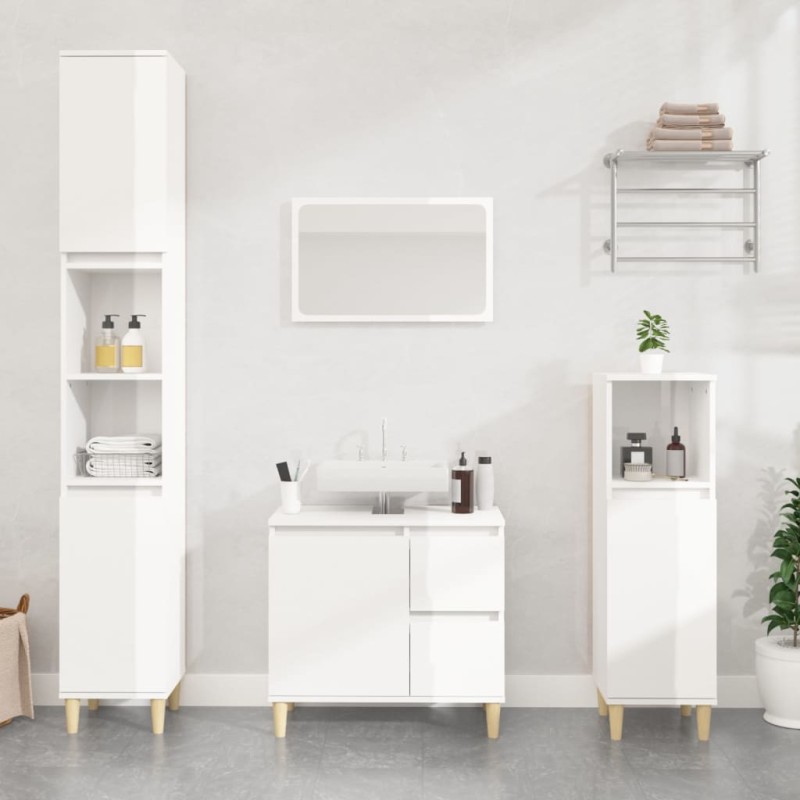 vidaXL Armadietto Bagno Bianco Lucido 30x30x100cm in Legno Multistrato vidaXL Armadietto Bagno Bianco Lucido 30x30x100cm in Legno Multistrato