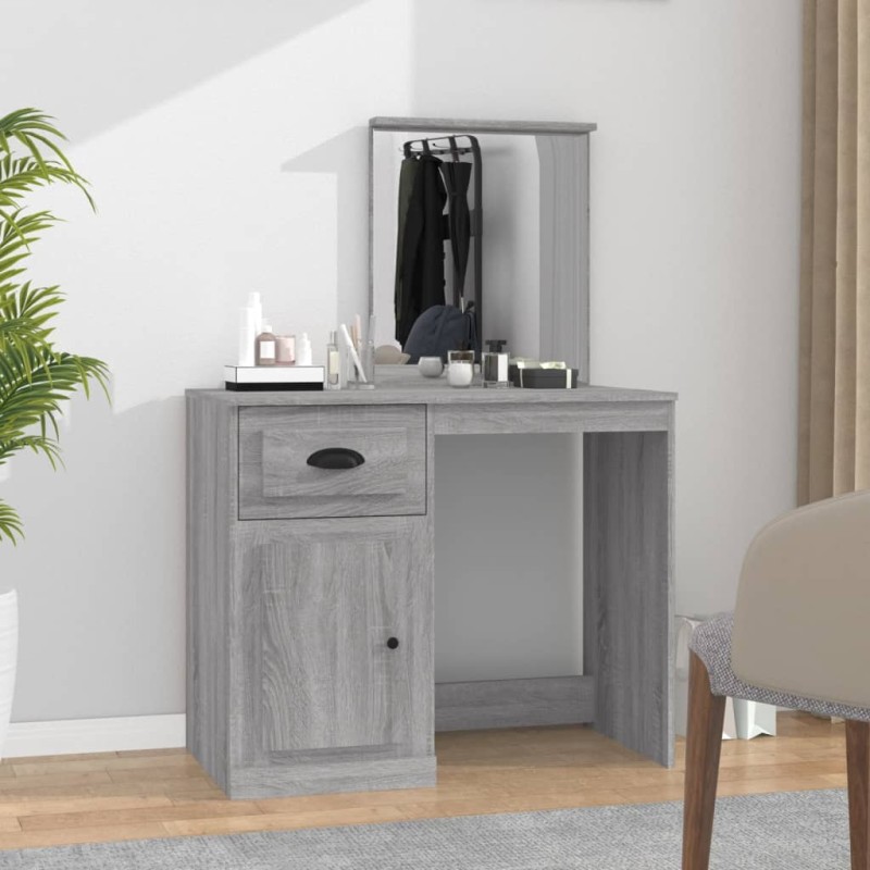 vidaXL Toeletta Specchio Grigio Sonoma 90x50x132,5cm Legno Multistrato vidaXL Toeletta Specchio Grigio Sonoma 90x50x132,5cm Legno Multistrato