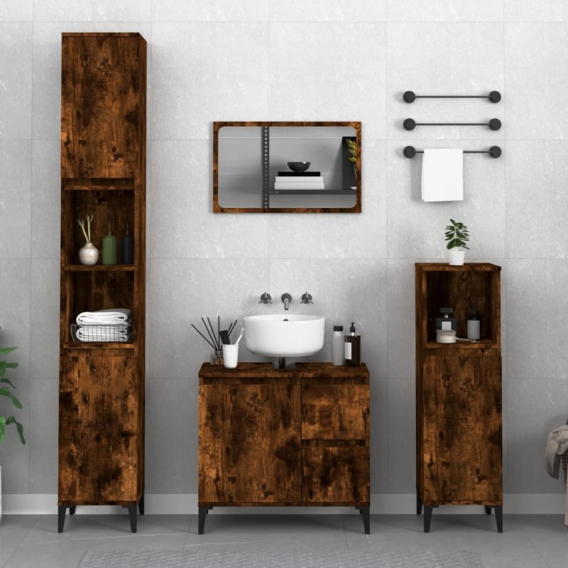vidaXL Armadietto Bagno Rovere Fumo 65x33x60 cm in Legno Multistrato vidaXL Armadietto Bagno Rovere Fumo 65x33x60 cm in Legno Multistrato