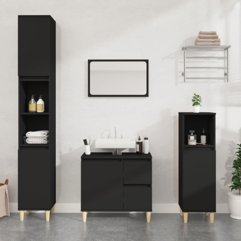vidaXL Armadietto da Bagno Nero 30x30x100 cm in Legno Multistrato vidaXL Armadietto da Bagno Nero 30x30x100 cm in Legno Multistrato