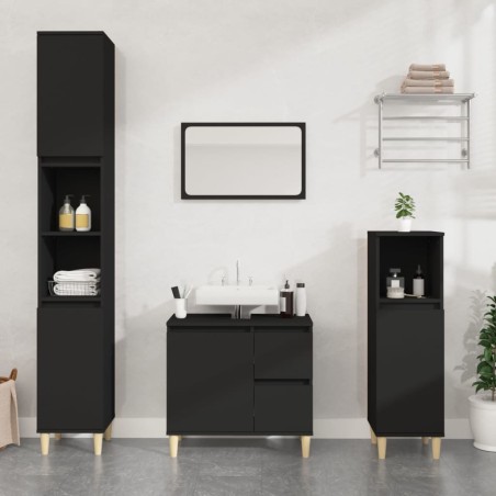 vidaXL Armadietto da Bagno Nero 30x30x100 cm in Legno Multistrato