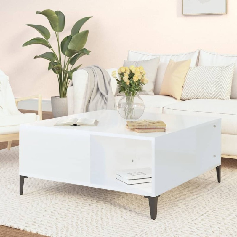 vidaXL Tavolino Salotto Bianco Lucido 80x80x36,5 cm Legno Multistrato vidaXL Tavolino Salotto Bianco Lucido 80x80x36,5 cm Legno Multistrato