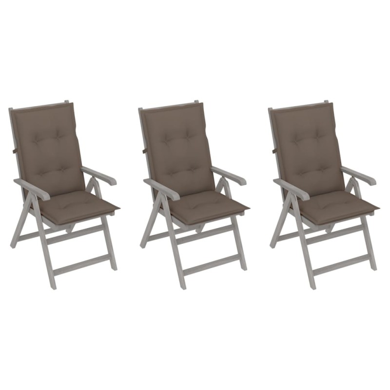 Sedie da Giardino Reclinabili 3 pz con Cuscini Massello Acacia Sedie da Giardino Reclinabili 3 pz con Cuscini Massello Acacia