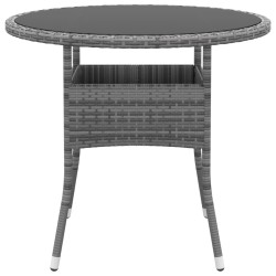 Tavolo da Giardino Ø80x75cm Vetro Temperato e Polyrattan Grigio
