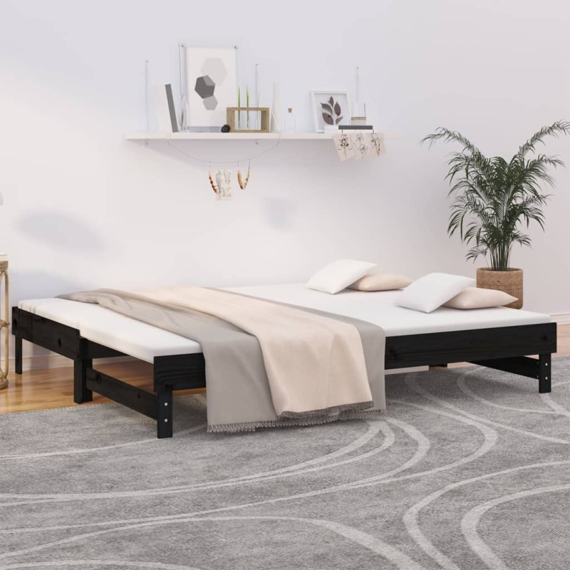 vidaXL Dormeuse Estraibile Nera 2x(100x200) cm Legno Massello di Pino vidaXL Dormeuse Estraibile Nera 2x(100x200) cm Legno Massello di Pino