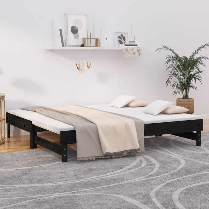 vidaXL Dormeuse Estraibile Nera 2x(90x190) cm Legno Massello di Pino vidaXL Dormeuse Estraibile Nera 2x(90x190) cm Legno Massello di Pino