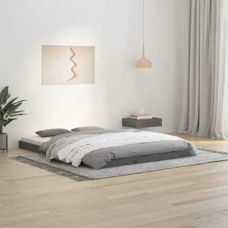 vidaXL Giroletto Grigio 135x190 cm Legno Massello di Pino 4FT6 Double