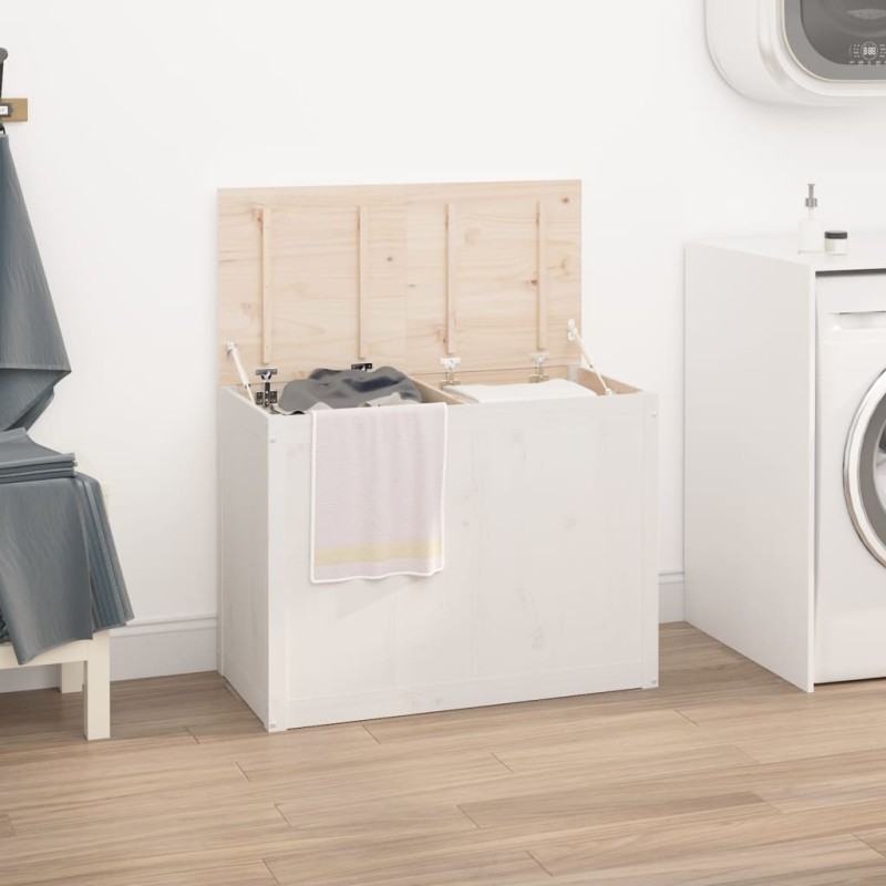 vidaXL Contenitore per Bucato Bianco 88,5x44x66 cm Legno Massello Pino vidaXL Contenitore per Bucato Bianco 88,5x44x66 cm Legno Massello Pino