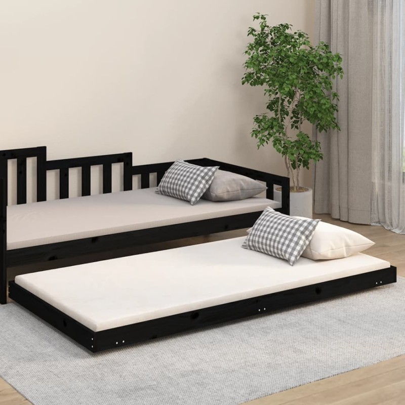 vidaXL Giroletto Nero 80x200 cm in Legno Massello di Pino vidaXL Giroletto Nero 80x200 cm in Legno Massello di Pino
