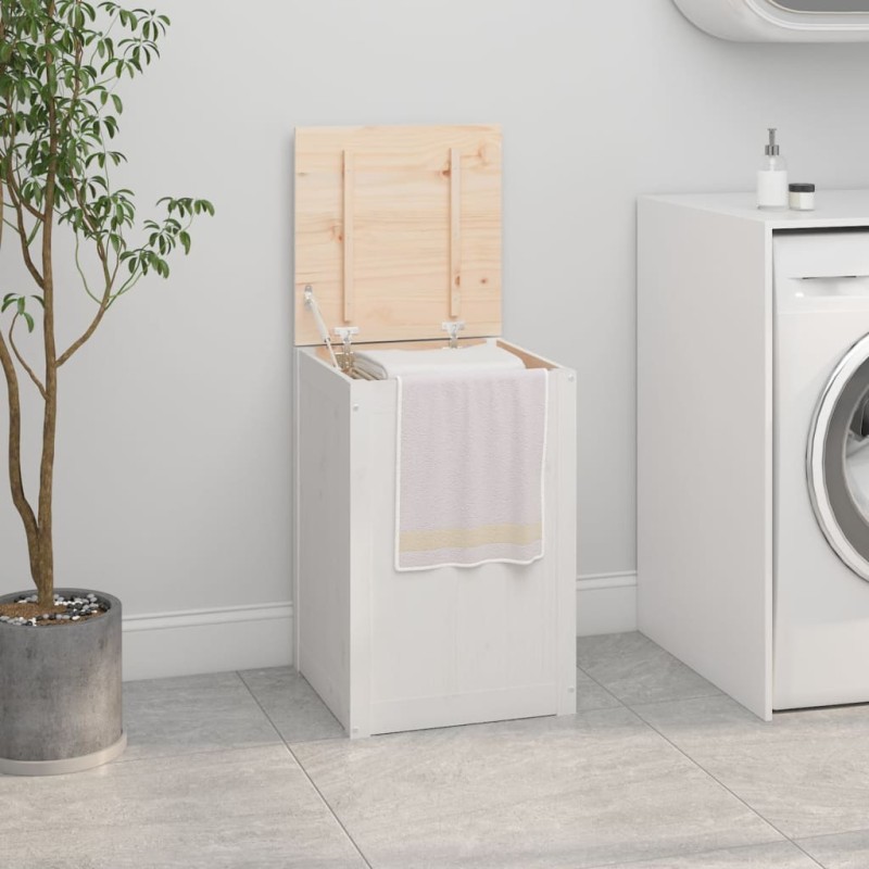 vidaXL Contenitore per Bucato Bianco 44x44x66 cm Legno Massello Pino vidaXL Contenitore per Bucato Bianco 44x44x66 cm Legno Massello Pino